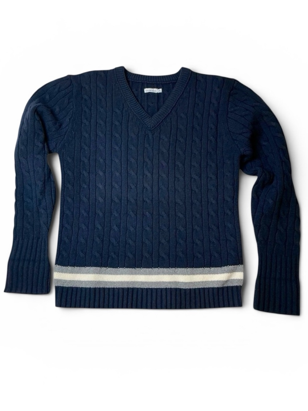 Steven Alan 100% Wool Navy Cable Knit V-Neck Sweater Size Large